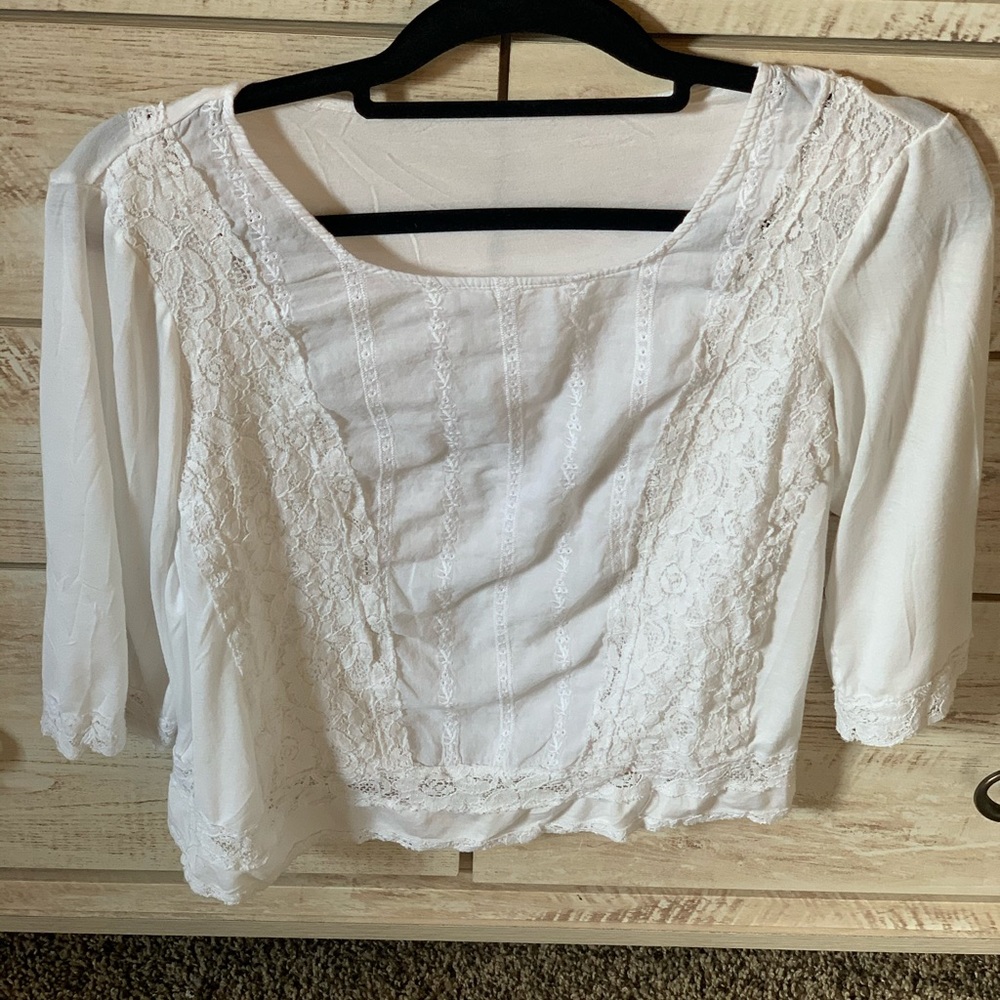Lace detail white blouse